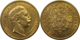 Deutsche Münzen und Medaillen ab 1871, REICHSGOLDMÜNZEN. Preußen. Wilhelm II. (1888-1918). 20 Mark 1888 A. Gold. 7,93 g. Jaeger 250. Fast Vorzüglich...