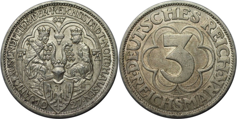 Deutsche Münzen und Medaillen ab 1871, WEIMARER REPUBLIK. 3 Reichsmark 1927 A, 1...