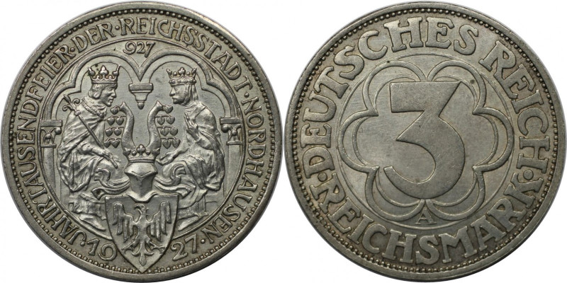 Deutsche Münzen und Medaillen ab 1871, WEIMARER REPUBLIK. 3 Reichsmark 1927 A. S...