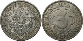 Deutsche Münzen und Medaillen ab 1871, WEIMARER REPUBLIK. 3 Reichsmark 1927 A. Silber. KM 52. Jaeger 327. Vorzüglich-stempelglanz