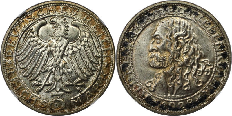 Deutsche Münzen und Medaillen ab 1871, REICHSSILBERMÜNZEN. 3 Reichsmark 1928 D, ...