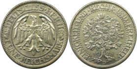 Deutsche Münzen und Medaillen ab 1871, WEIMARER REPUBLIK. Eichbaum. 5 Reichsmark 1928 D. Silber. Jaeger 331. Sehr Schön-Vorzüglich