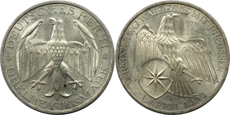 Deutsche Münzen und Medaillen ab 1871, WEIMARER REPUBLIK. Waldeck. 3 Reichsmark ...