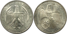 Deutsche Münzen und Medaillen ab 1871, WEIMARER REPUBLIK. Waldeck. 3 Reichsmark 1929 A. Silber. Jaeger 337. Vorzüglich-Stempelglanz