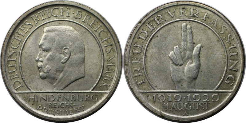 Deutsche Münzen und Medaillen ab 1871, WEIMARER REPUBLIK. 5 Reichsmark 1929 A, a...