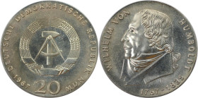 Deutsche Münzen und Medaillen ab 1945, Deutsche Demokratische Republik bis 1990. Zum 200. Geburtstag von Wilhelm von Humboldt. 20 Mark 1967. Silber. J...