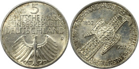 Deutsche Münzen und Medaillen ab 1945, BUNDESREPUBLIK DEUTSCHLAND. Germanisches Museum. 5 Mark 1952 D. Silber. Jaeger 388. Fast Stempelglanz. Haarkrat...