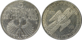 Deutsche Münzen und Medaillen ab 1945, BUNDESREPUBLIK DEUTSCHLAND. Germanisches Museum. 5 Mark 1952 D. Silber. Jaeger 388. Vorzüglich-stempelglanz. Ha...