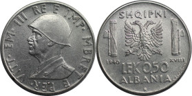 Europäische Münzen und Medaillen, Albanien / Albania. Vittorio Emanuele III. 0.50 Lek 1940. Edelstahl. KM 30. Vorzüglich-stempelglanz