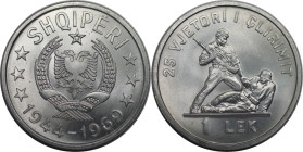Europäische Münzen und Medaillen, Albanien / Albania. 25 Jahre Befreiung. 1 Lek 1969. Aluminium. KM 48. Stempelglanz