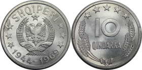 Europäische Münzen und Medaillen, Albanien / Albania. 25 Jahre Befreiung. 10 Qindarka 1969. Aluminium. KM 45. Stempelglanz