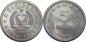 Europäische Münzen und Medaillen, Albanien / Albania. 25 Jahre Befreiung. 5 Qindarka 1969. Aluminium. KM 44. Stempelglanz