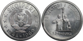 Europäische Münzen und Medaillen, Albanien / Albania. 25 Jahre Befreiung. 50 Qindarka 1969. Aluminium. KM 47. Stempelglanz