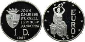 Europäische Münzen und Medaillen, Andorra. Europa mit Lorbeerkranz. 1 Diner 1997. 10,0 g. 0.500 Silber. 0.16 OZ. KM 127. Polierte Platte