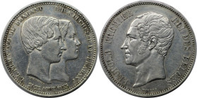 Europäische Münzen und Medaillen, Belgien / Belgium. Leopold I. (1831-1865) 5 Francs 1853, auf die Hochzeit des Thronfolgers Leopold II. Silber. KM 2....
