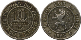 Europäische Münzen und Medaillen, Belgien / Belgium. Leopold I. (1830-1865). 10 Centimes 1862, Kupfer-Nickel. KM 22. Sehr schön