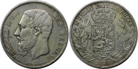 Europäische Münzen und Medaillen, Belgien / Belgium. Leopold II. (1835-1909). 5 Francs 1873, Silber. KM 24. Sehr schön-vorzüglich