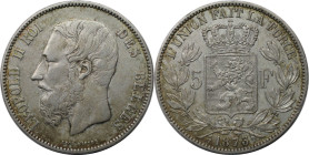 Europäische Münzen und Medaillen, Belgien / Belgium. Leopold II. (1835-1909). 5 Francs 1873, Silber. KM 24. Sehr schön-vorzüglich