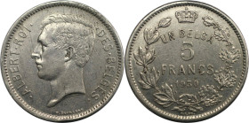 Europäische Münzen und Medaillen, Belgien / Belgium. Albert I. (1910-1934). 5 Francs 1930. Nickel. KM 97. Vorzüglich. Kratzer