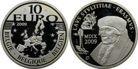 Europäische Münzen und Medaillen, Belgien / Belgium. 500 Jahre Erasmus von Rotterdam – Lob der Torheit. 10 Euro 2009, Silber. Polierte Platte