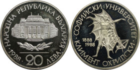 Europäische Münzen und Medaillen, Bulgarien / Bulgaria. Sophia-Universität. 20 Lewa 1988. 11,55 g. 0.500 Silber. 0.19 OZ. KM 173. Polierte Platte