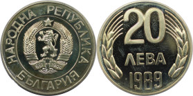 Europäische Münzen und Medaillen, Bulgarien / Bulgaria. 20 Lewa 1989. Kupfer-Zink-Nickel. KM 181. Polierte Platte