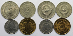 Europäische Münzen und Medaillen, Jugoslawien / Yugoslavia, Lots und Sammlungen. 50 Para 1978, 1 Dinar 1965, 2 Dinara 1972, 5 Dinara 1972. Lot von 4 M...