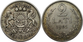 Europäische Münzen und Medaillen, Lettland / Latvia. 2 Lati 1925. Silber. KM 8. Fast Vorzüglich