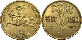 Europäische Münzen und Medaillen, Litauen / Lithuania. 2 Centai 1925. Aluminium-Bronze. KM 72. Fast Stempelglanz