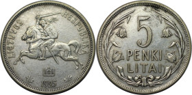 Europäische Münzen und Medaillen, Litauen / Lithuania. 5 Litai 1925. Silber. KM 78. Sehr schön+