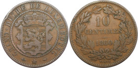 Europäische Münzen und Medaillen, Luxemburg / Luxembourg. Wilhelm III. (1849-1890). 10 Centimes 1860. Bronze. KM 23.2. Sehr schön