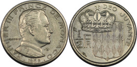 Europäische Münzen und Medaillen, Monaco. Rainier III. 1/2 Francs 1965. Nickel. KM 145. Fast Stempelglanz