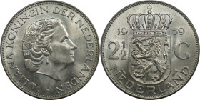 Europäische Münzen und Medaillen, Niederlande / Netherlands. Juliana (1948-1980). 2 1/2 Gulden 1959. 15,0 g. 0.720 Silber. 0.35 OZ. KM 185. Stempelgla...
