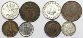 Europäische Münzen und Medaillen, Niederlande / Netherlands, Lots und Sammlungen. 1 Cent 1951, 5 Cent 1952, 10 Cent 1961, 25 Cent 1955. Lot von 4 Münz...