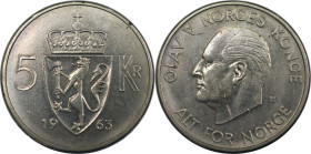Europäische Münzen und Medaillen, Norwegen / Norway. Olav V. 5 Kronen 1963. Kupfer-Nickel. KM 412. Vorzüglich-stempelglanz