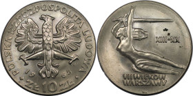 Europäische Münzen und Medaillen, Polen / Poland. 700 Jahre Warschau - Nike. 10 Zlotych 1965. Kupfer-Nickel. KM Y 54. Stempelglanz. Kl.Flecken