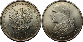 Europäische Münzen und Medaillen, Polen / Poland. Papst Johannes Paul II. 1000 Zlotych 1982. 14,50 g. 0.750 Silber. 0.35 OZ. KM Y# 144. Stempelglanz