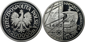 Europäische Münzen und Medaillen, Polen / Poland. 500 Jahre Entdeckung Amerikas. 200000 Zlotych 1992. 31,10 g. 0.999 Silber. 1 OZ. KM Y#230. Polierte ...