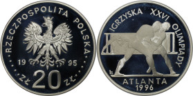 Europäische Münzen und Medaillen, Polen / Poland. Olympische Spiele in Atlanta 1996 - Ringen. 20 Zlotych 1995. 31,10 g. 0.925 Silber. 0.92 OZ. KM Y#30...