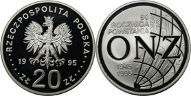 Europäische Münzen und Medaillen, Polen / Poland. UNO Fischer. 20 Zlotych 1995. 31,10 g. 0.999 Silber. 1 OZ. KM Y#291. Polierte Platte