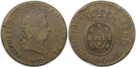 Europäische Münzen und Medaillen, Portugal. Pedro IV. 40 Reis 1827, Bronze. KM 373. Sehr schön