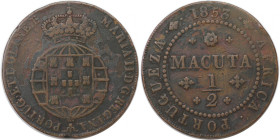 Europäische Münzen und Medaillen, Portugal. PORTUGIESISCHE BESITZUNGEN. ANGOLA. Maria II. 1/2 Macuta 1853. Kupfer. KM 56. Sehr schön