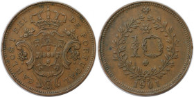Europäische Münzen und Medaillen, Portugal. PORTUGIESISCHE BESITZUNGEN. AZOREN. Carlos I. 10 Reis 1901. Kupfer. KM 17. Vorzüglich