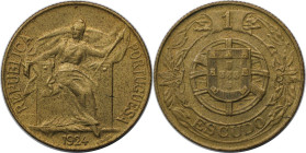 Europäische Münzen und Medaillen, Portugal. 1 Escudo 1924, Aluminium-Bronze. KM 576. Vorzüglich-stempelglanz
