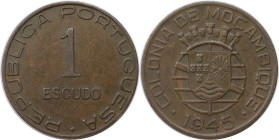 Europäische Münzen und Medaillen, Portugal. PORTUGIESISCHE BESITZUNGEN. MOZAMBIQUE. 1 Escudo 1945. Bronze. KM 74. Vorzüglich