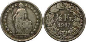 Europäische Münzen und Medaillen, Schweiz / Switzerland. 1/2 Franken 1907, Silber. KM 23. Sehr schön