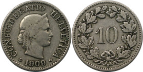 Europäische Münzen und Medaillen, Schweiz / Switzerland. 10 Rappen 1909, Kupfer-Nickel. KM 27. Sehr schön