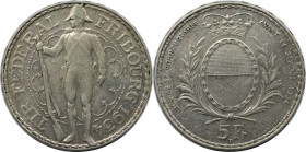 Europäische Münzen und Medaillen, Schweiz / Switzerland. Schützentaler. 5 Franken 1934 B, Bern. Eidgenössisches Schützenfest in Freiburg. 15,0 g. 0.83...