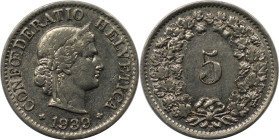 Europäische Münzen und Medaillen, Schweiz / Switzerland. 5 Rappen 1939. Nickel. KM 26b. Vorzüglich+