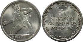 Europäische Münzen und Medaillen, Schweiz / Switzerland. 500 Jahre Schlacht bei St. Jakob. 5 Franken 1944 B. 15,0 g. 0.835 Silber. 0.40 OZ. KM 45. Ste...